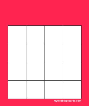 4x4 Classic Bingo Card Template