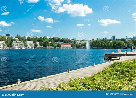 Lappeenranta, Finland - June 20, 2019: Summer Landscape with Fountain and Boats in Lappeenranta ...