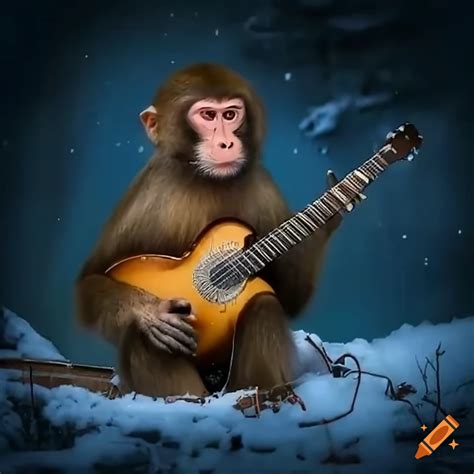 Monkeys playing instruments in the snow on Craiyon