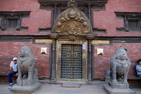 Kathmandu Patan Durbar Square 15 Two Snow Lions Guard The Golden Gate Sun Dhoka Entrance Doors ...