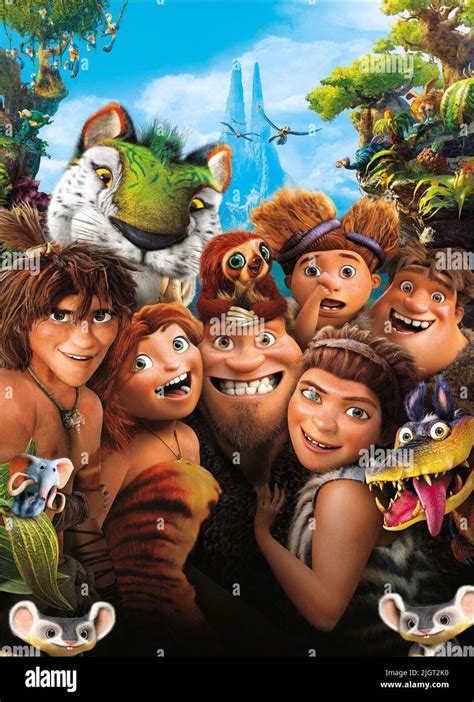 GUY,EEP,GRUG,UGGA,SANDY,THUNK, THE CROODS, 2013 Stock Photo - Alamy