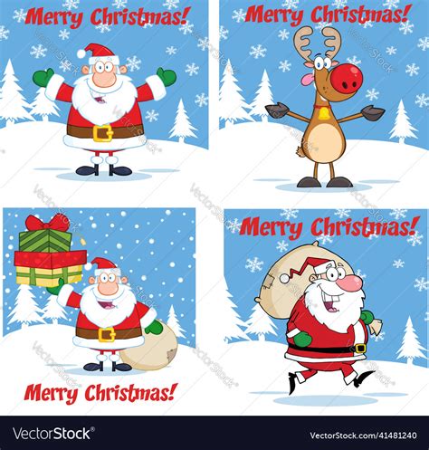 Christmas greeting cards with santa and reindeer Vector Image