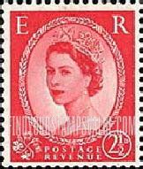Great Britain (United Kingdom): Queen Elizabeth 2 1/2p Scarlet, Type II stamp price, value