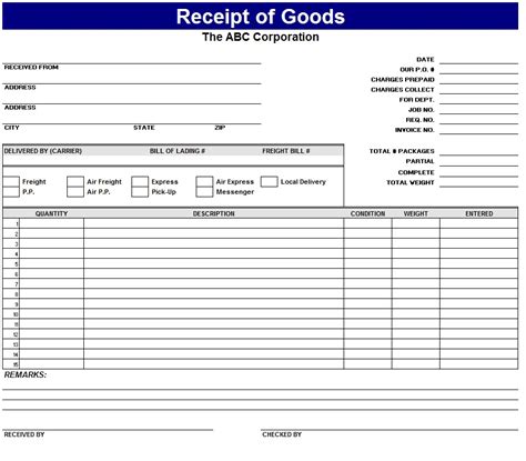 Receipt Of Goods ~ Template Sample