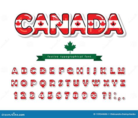 Canada Cartoon Font. Canadian National Flag Colors. Maple Leaf. Paper Cutout Glossy ABC Letters ...