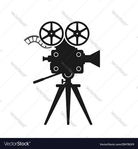 Retro movie camera black silhouette on white Vector Image