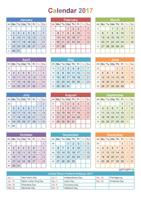 calendar 2017 by week number | Yearly calendar template, Yearly calendar, Printable yearly calendar