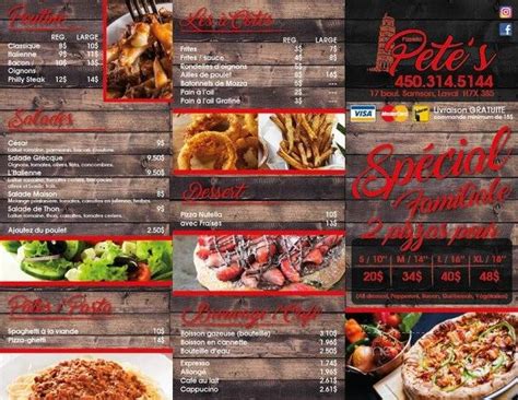 Menu of Pete's Pizzeria in Laval, QC H7X 3S5