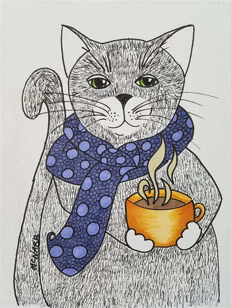 Cat Drinking Tea Drawing by Johnny McNabb - Pixels