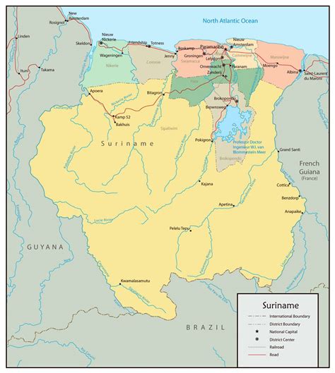 Large political and administrative map of Suriname with roads and cities | Suriname | South ...