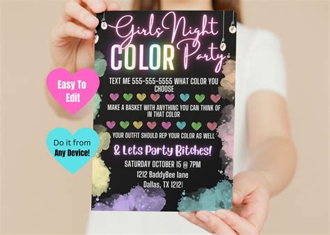 Color Party Invitation, Editable Template Online, Rainbow Party, Tiktok ...