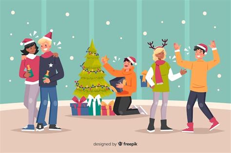 Free Vector | People people celebrating christmas indoor party cartoon