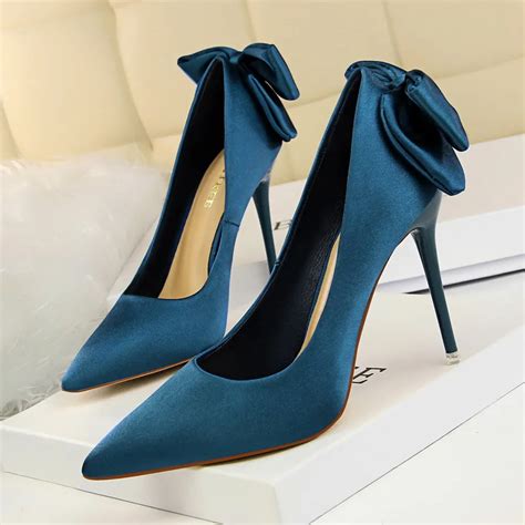 2018 New Heels Bowtie Shoes ladies Wedding Dress Shoes High Heels For Women red Color Women ...