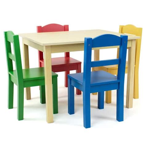 Humble Crew Primary 5-Piece Kids Natural Table and Chair Set TC715 - The Home Depot