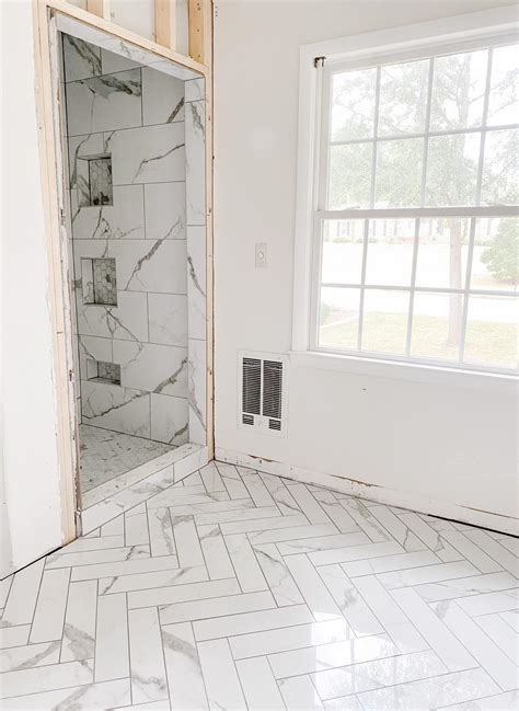 Marble Herringbone Tile Floor Bathroom – Flooring Ideas