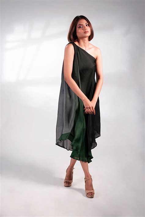 Ombre Green One Shoulder Dress