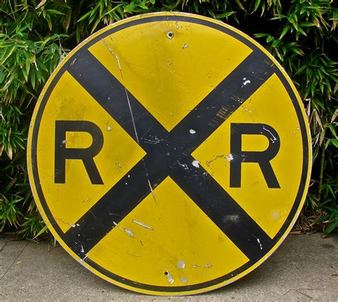 Vintage 36 Inch Metal Railroad Crossing Reflective Sign