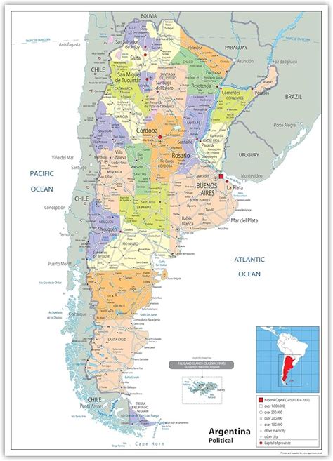 Political Map of Argentina - Size A1-59.4 x 84.1cm - Paper Laminated ...