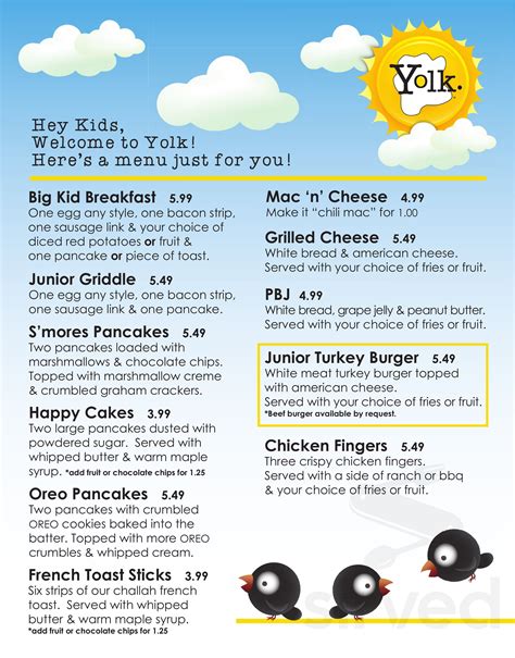 Yolk menu in Dallas, Texas, USA