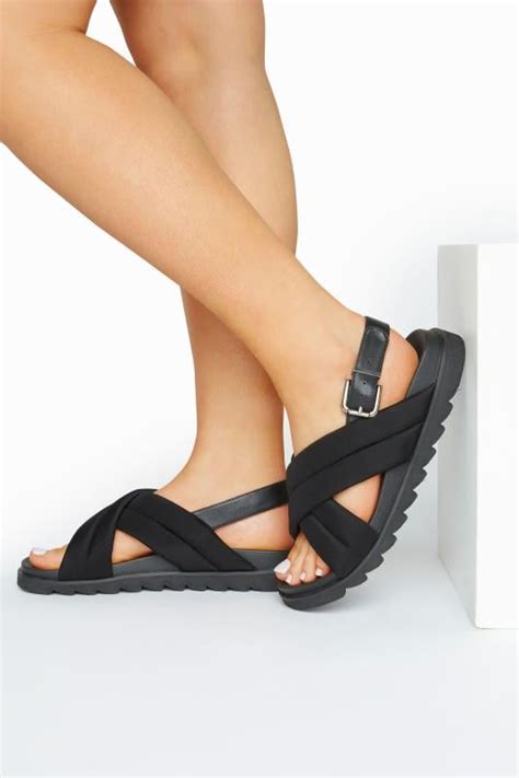 LIMITED COLLECTION Black Padded Sandals In Extra Wide Fit | Yours Clothing