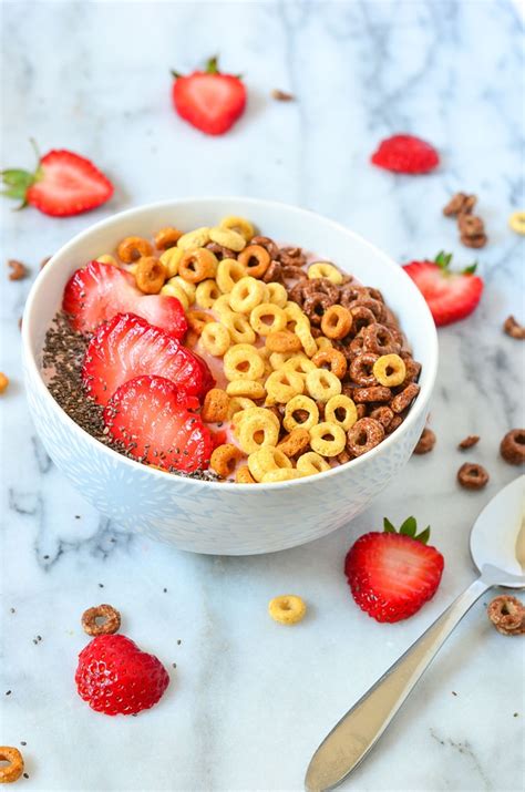 Breakfast Bowl Recipe | Strawberry Banana Smoothie with Cheerios™ - Courtney's Sweets