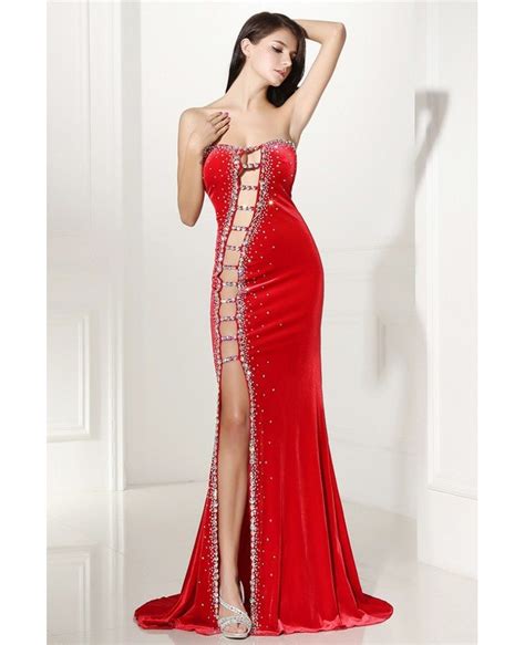 Sexy Cut-out Fitted Mermaid Red Prom Dress with Slit #LG0306 - GemGrace.com