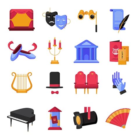 Free Vector | Colorful flat theatre icons set with musical instruments ...