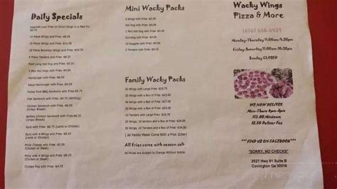 Menu of Wacky Wings in Covington, GA 30016