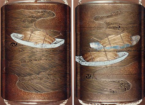 Koma School | Case (Inrō) with Design of Sheaves of Rice in Boats | Japan | Edo period (1615 ...
