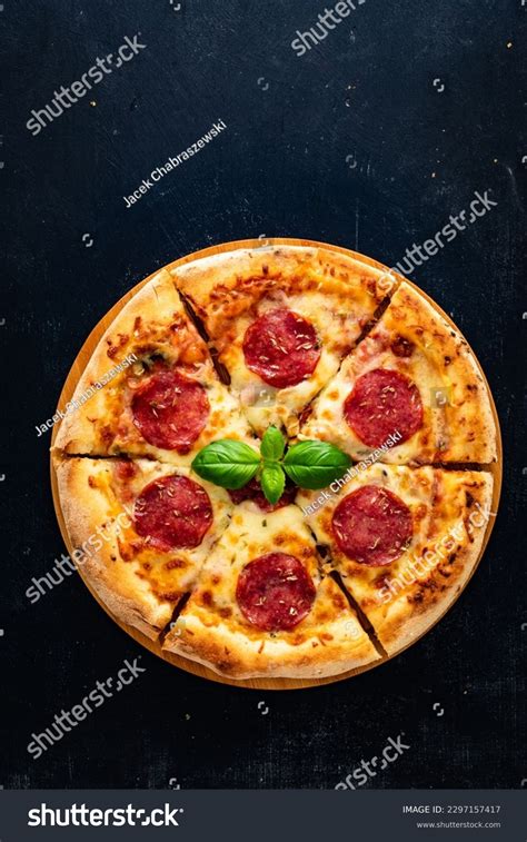 Circle Pepperoni Pizza Mozzarella Cheese On Stock Photo 2297157417 ...