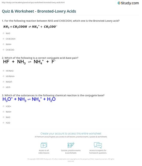 Conjugate Acid Base Pairs Worksheet