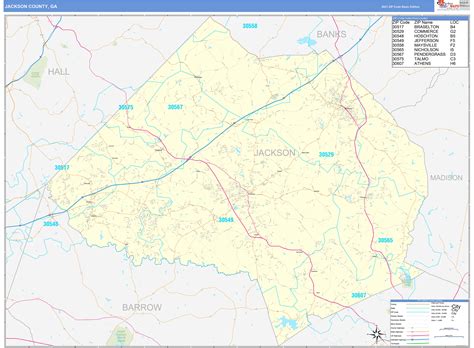 Jackson County, GA Zip Code Wall Map Basic Style by MarketMAPS - MapSales