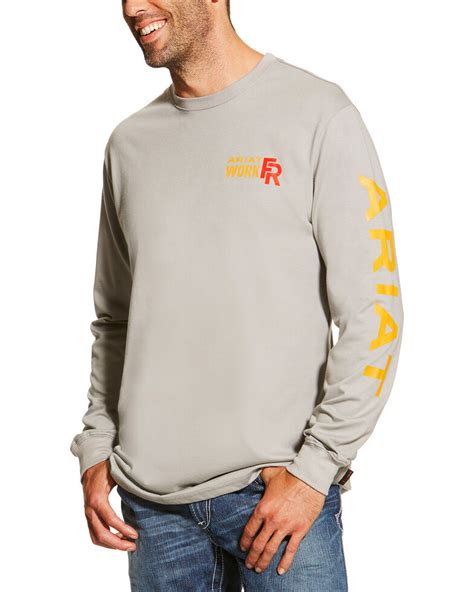 Ariat Men's Grey FR Logo Crew Neck Long Sleeve Shirt | Boot Barn