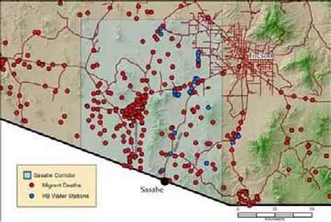 Map of the Sasabe Corridor showing migrant deaths and water stations. | Download Scientific Diagram