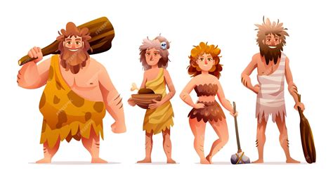 Premium Vector | Primitive people characters. prehistoric stone age ...