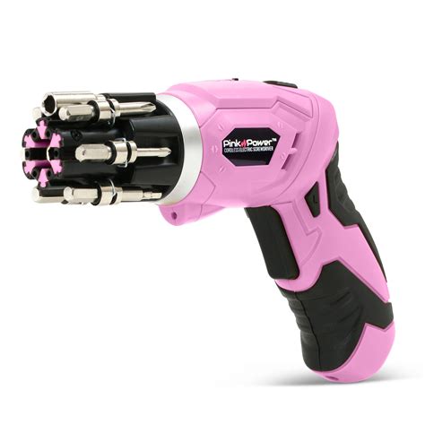 Pink Power Electric Screwdriver Kit with Rechargeable and Cordless with Built-in Bit Set ...