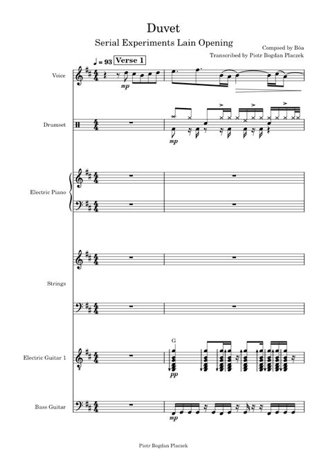 Duvet (Serial Experiments Lain OP) Sheet music for Piano, Vocals, Guitar, Bass guitar & more ...