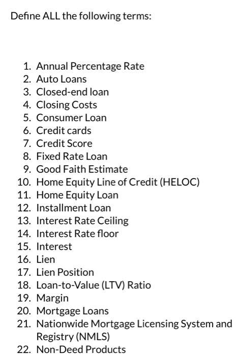 Solved 10. Home Equity Line of Credit (HELOC) 11. Home | Chegg.com