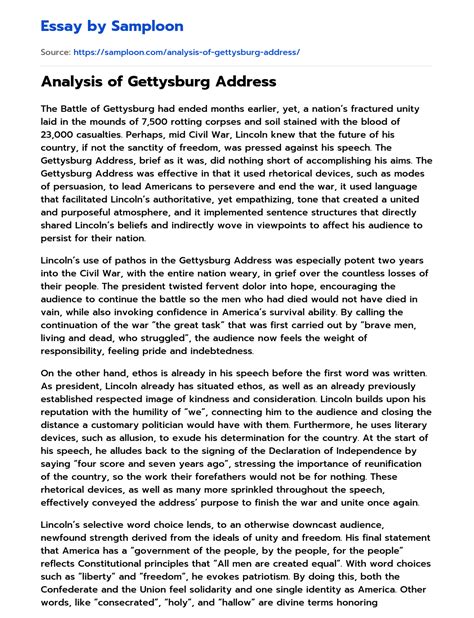 ≫ Analysis of Gettysburg Address Free Essay Sample on Samploon.com