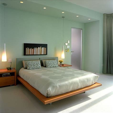 Modern minimalist bedroom in soft green, yay or nay? #rumahkubedroom | Green bedroom walls, Mint ...