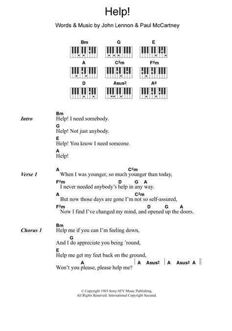 Help! by The Beatles Sheet Music for Piano Chords/Lyrics at Sheet Music Direct