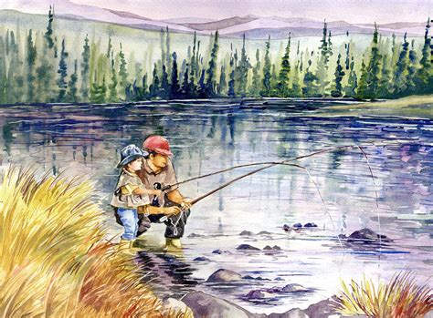 Fly Fishing With Dad Painting by Beth Kantor