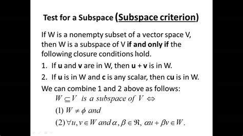 Lecture 18 Subspaces of Vector Spaces - YouTube