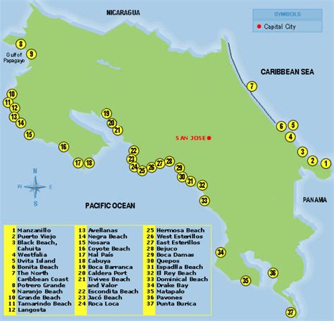 Map of Costa Rica Surf Spots - Surfzone Costa Rica