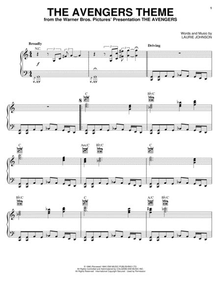 Download The Avengers Theme Sheet Music By Laurie Johnson - Sheet Music ...