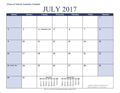 Academic Calendar Templates for 2016-2017