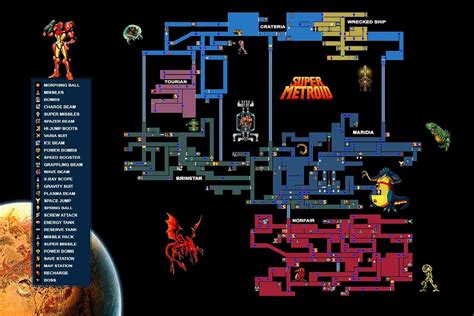 Amazon.com: CGC Huge Poster GLOSSY FINISH - Super Metroid Map Super Nintendo SNES - EXT132 (16 ...