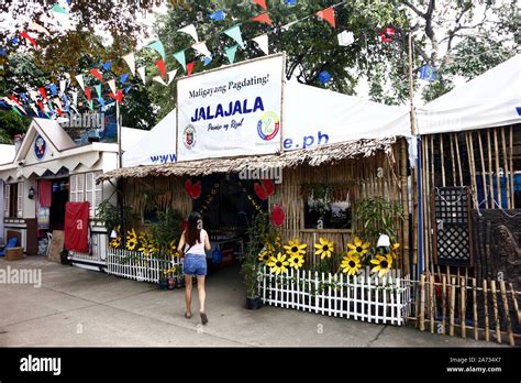 ANTIPOLO CITY, PHILIPPINES – OCTOBER 28, 2019: Facade of display booths ...