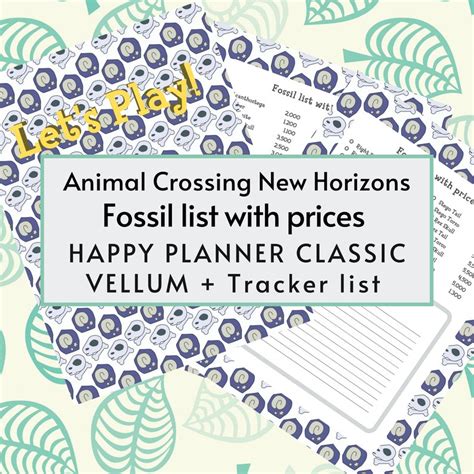 Animal Crossing fossil list fossil checklist ACNH printable | Etsy