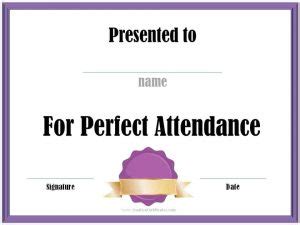 FREE Printable Perfect Attendance Certificate Templates | Customizable